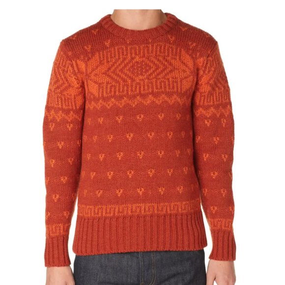 Scottish Geometric Orange Red 100% Wool LEWIS CREW Scotland PERFECT Handmade M - Picture 2 of 13